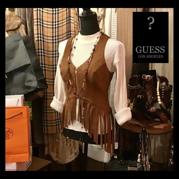 Guess Jackets & Blazers - NEW Suede Zip Front Vest Shark Bite Long Fringe